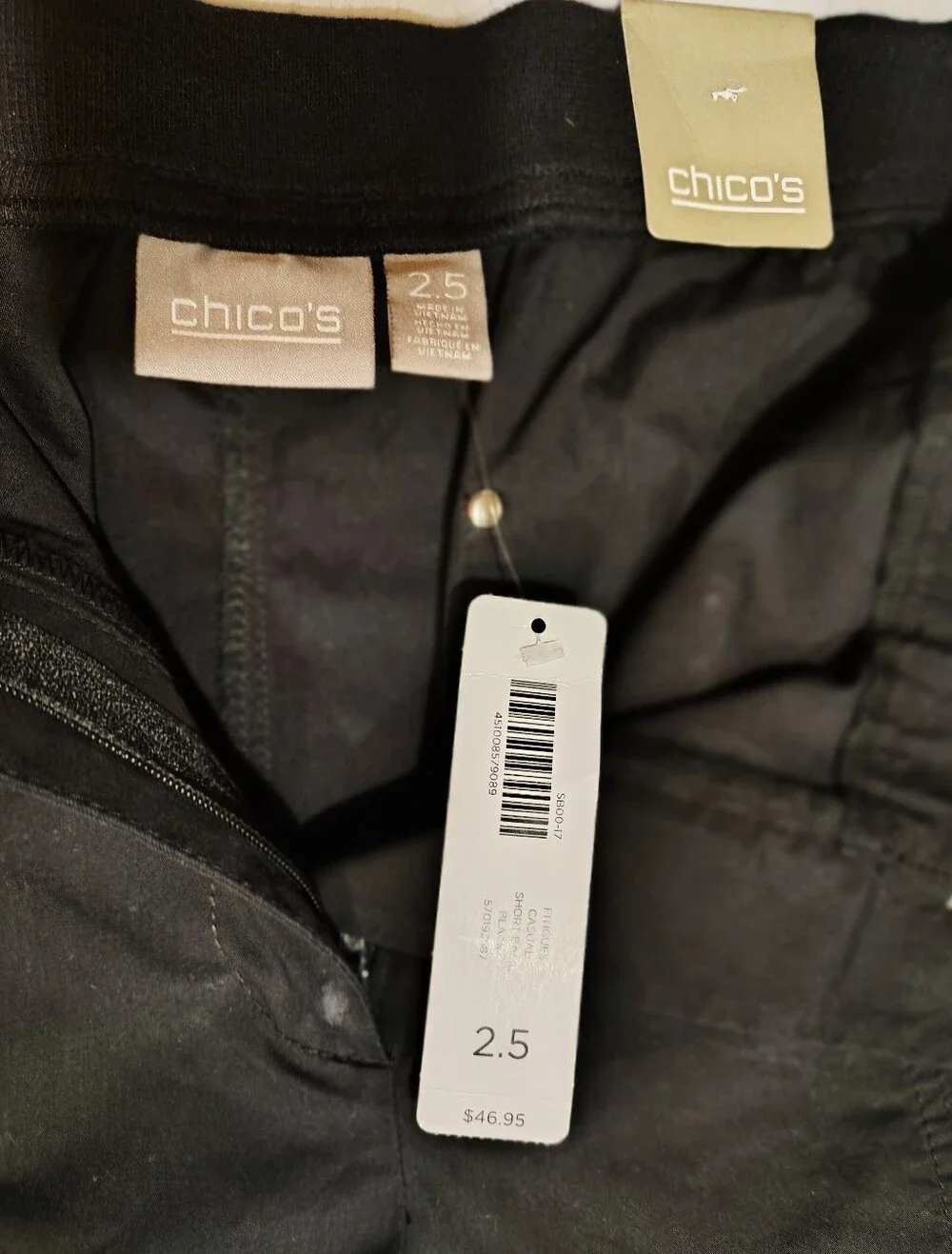 Chico's Tag Bermuda Shorts, Women Cotton Zipper, Black, Stretchy, 2.5 Chicos/14